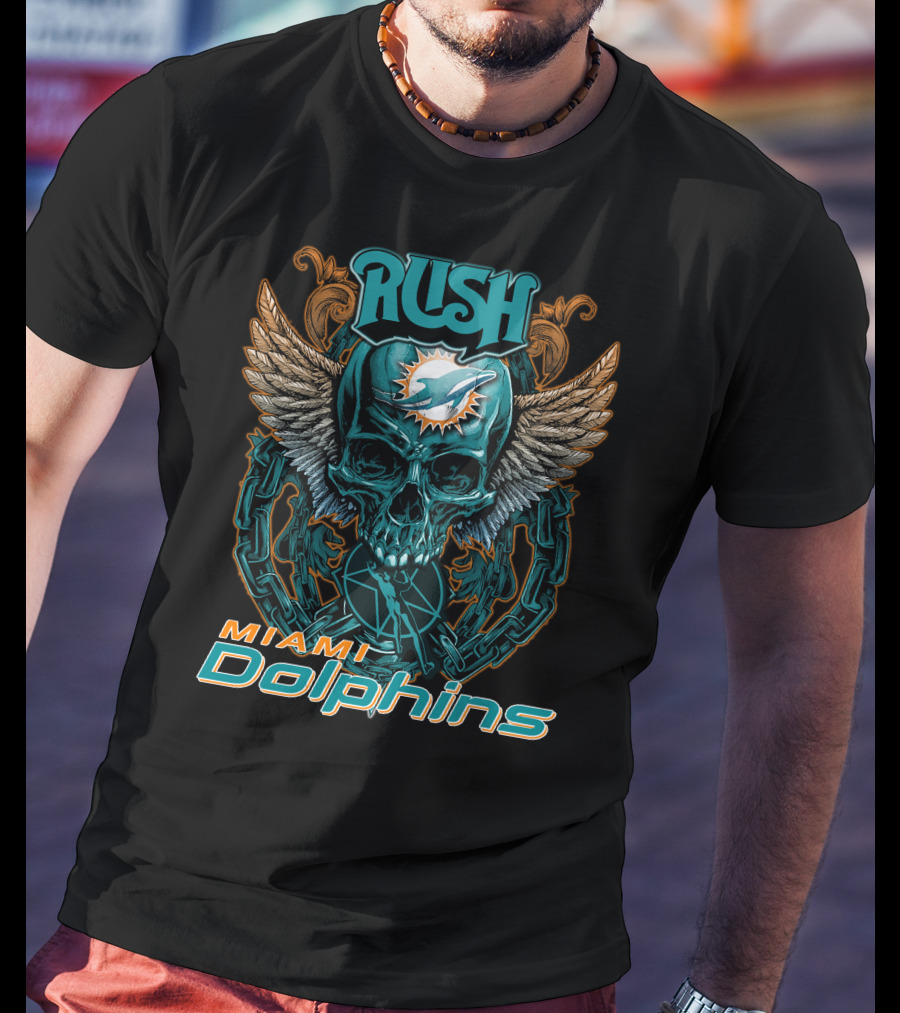 RUSH Miami Dolphins Skull Wings Chain T-Shirt