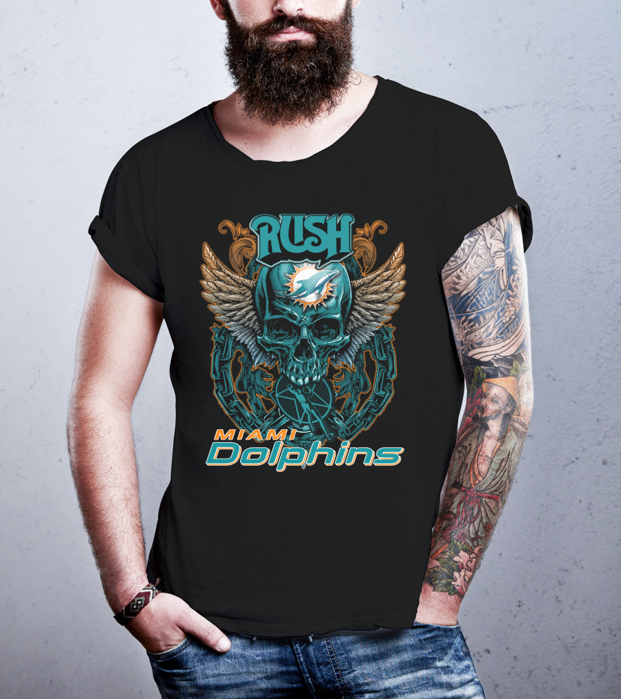RUSH Miami Dolphins Skull Wings Chain T-Shirt