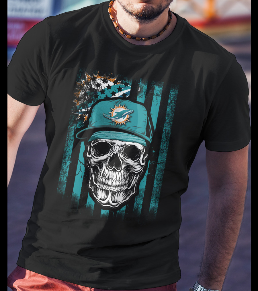Miami Dolphins Skull Hat Fan T-Shirt