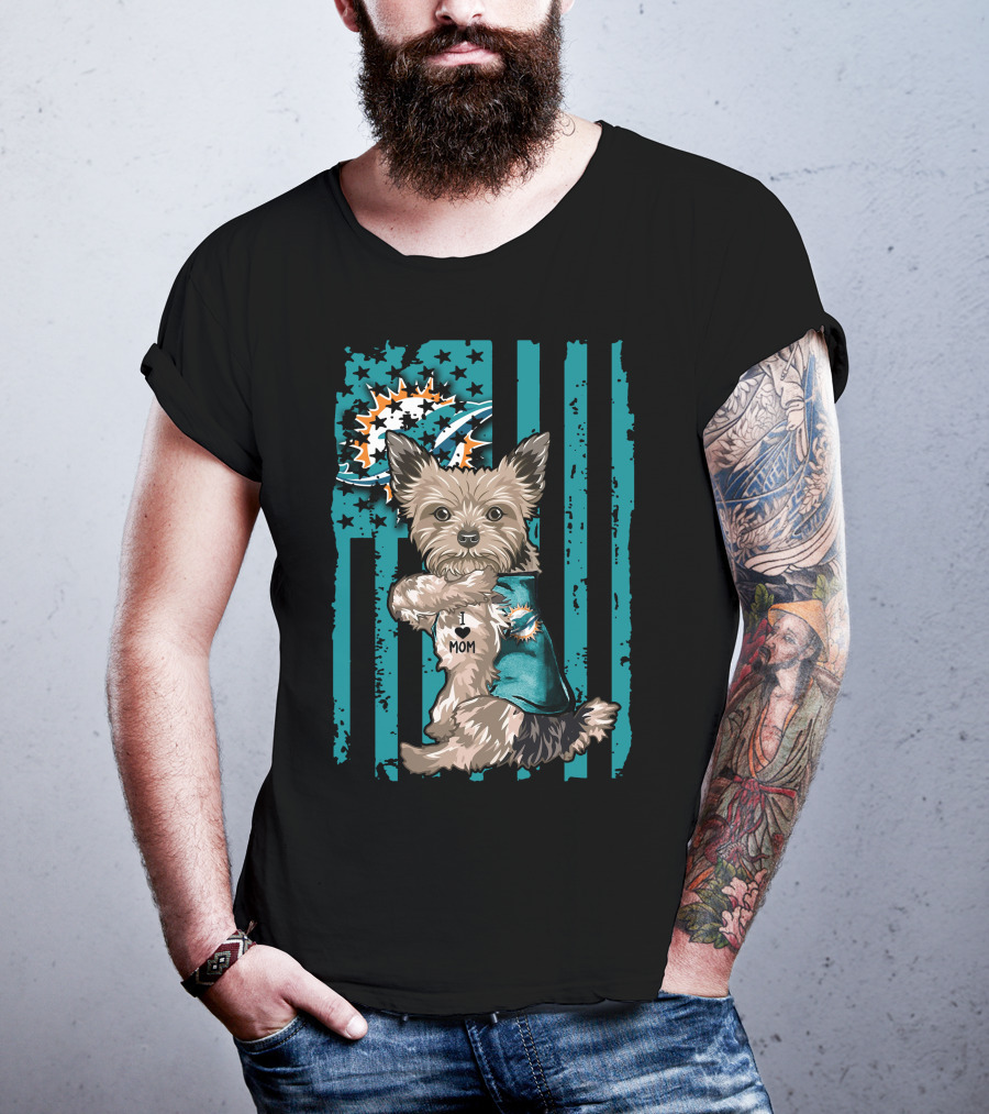 Yorkshire Terrier I Love Mom Miami Dolphins T-Shirt