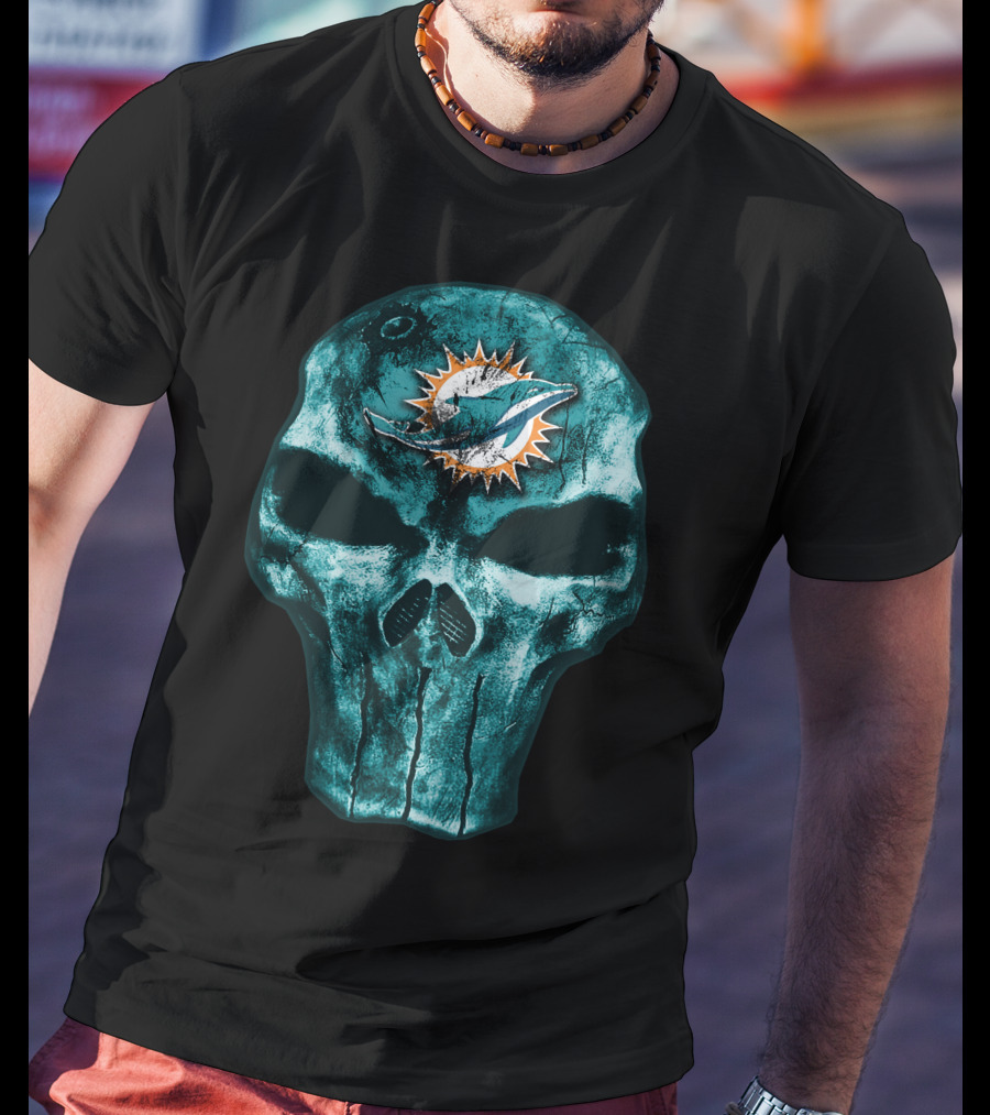 Skull Miami Dolphins Logo Fusion T-Shirt