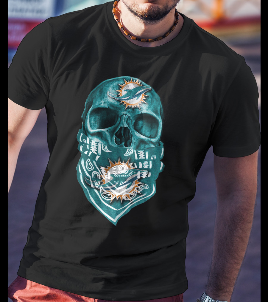 Miami Dolphins Skull Bandana T-Shirt
