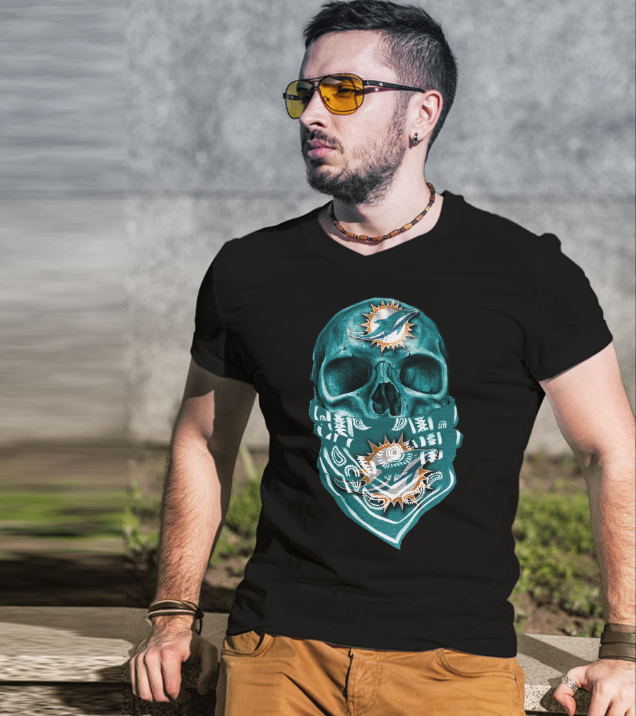 Miami Dolphins Skull Bandana T-Shirt