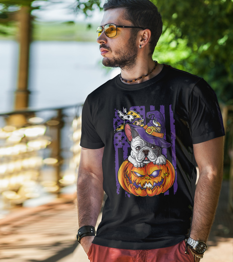 Hlw Bulldog Minnesota Vikings Witch Pumpkin Halloween T-Shirt