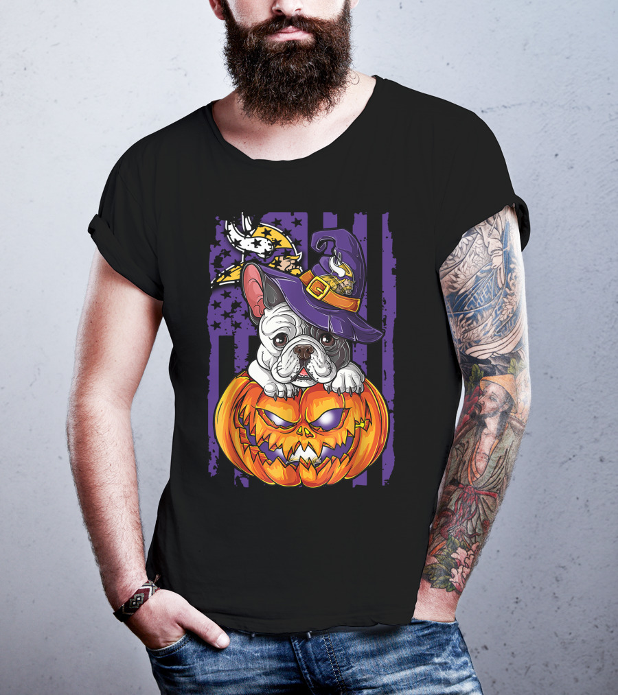 Hlw Bulldog Minnesota Vikings Witch Pumpkin Halloween T-Shirt