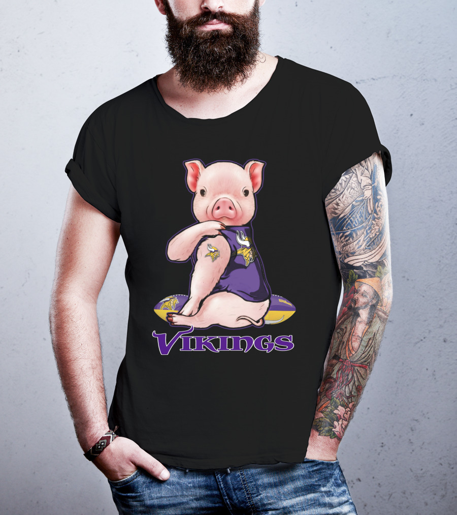 Pig In Minnesota Vikings Jersey With Football T-Shirt