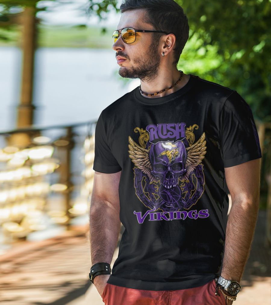 Rush Minnesota Vikings Skull Wings Chain T-Shirt