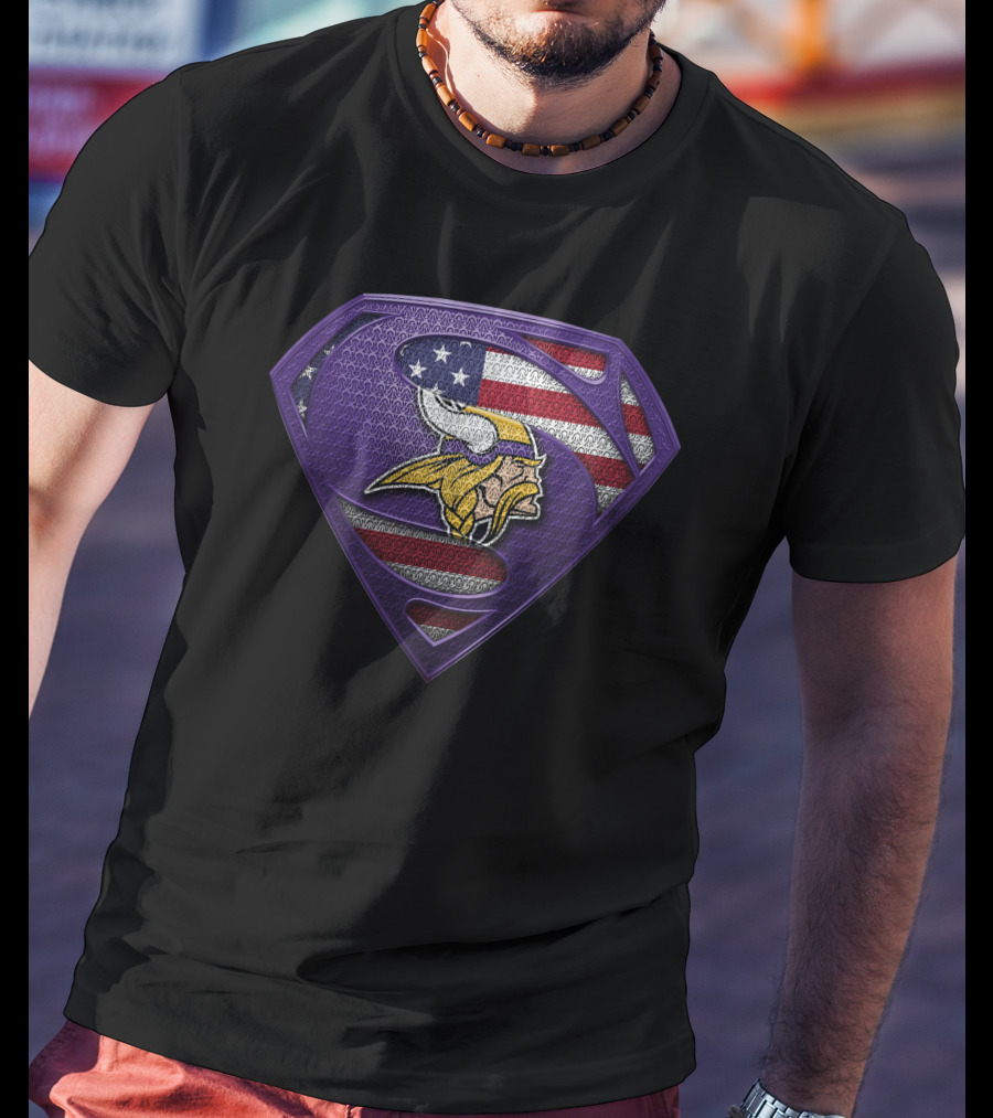 Minnesota Vikings American Flag Superman Shield T-Shirt
