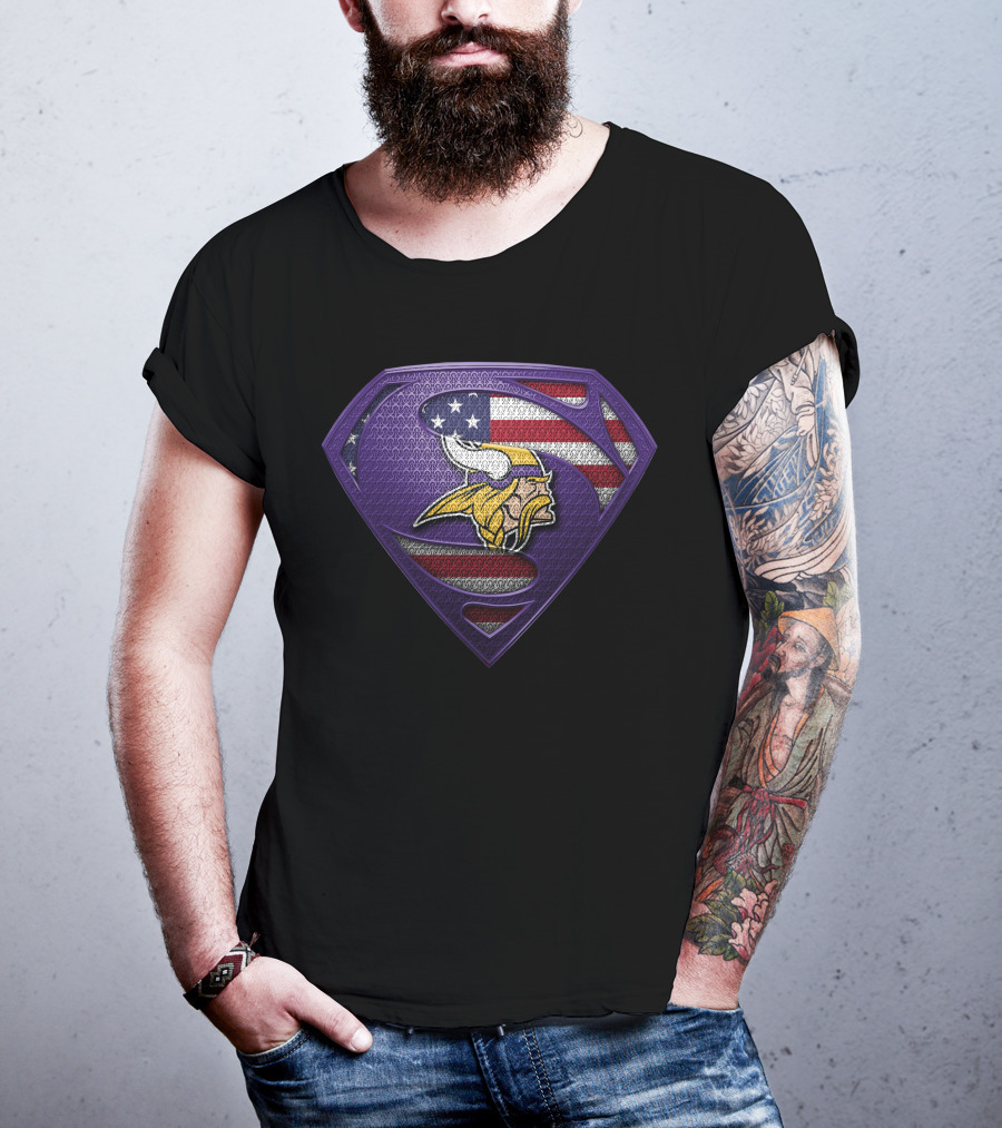 Minnesota Vikings American Flag Superman Shield T-Shirt