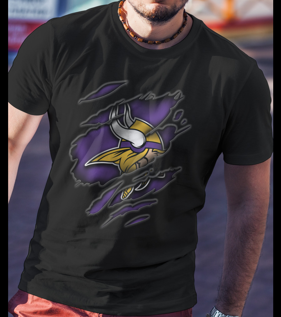 Torn Minnesota Vikings Logo Ripped Effect T-Shirt