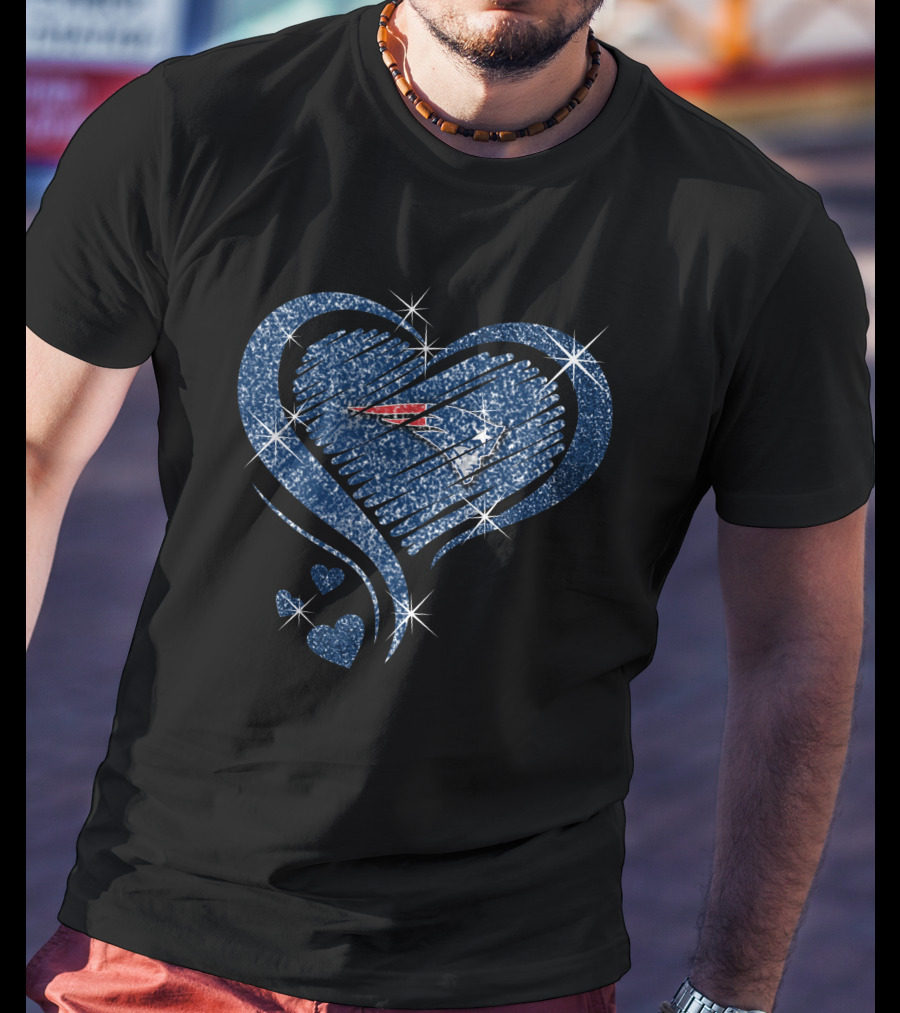 Heart Diamond New England Patriots Blue Sparkle T-Shirt