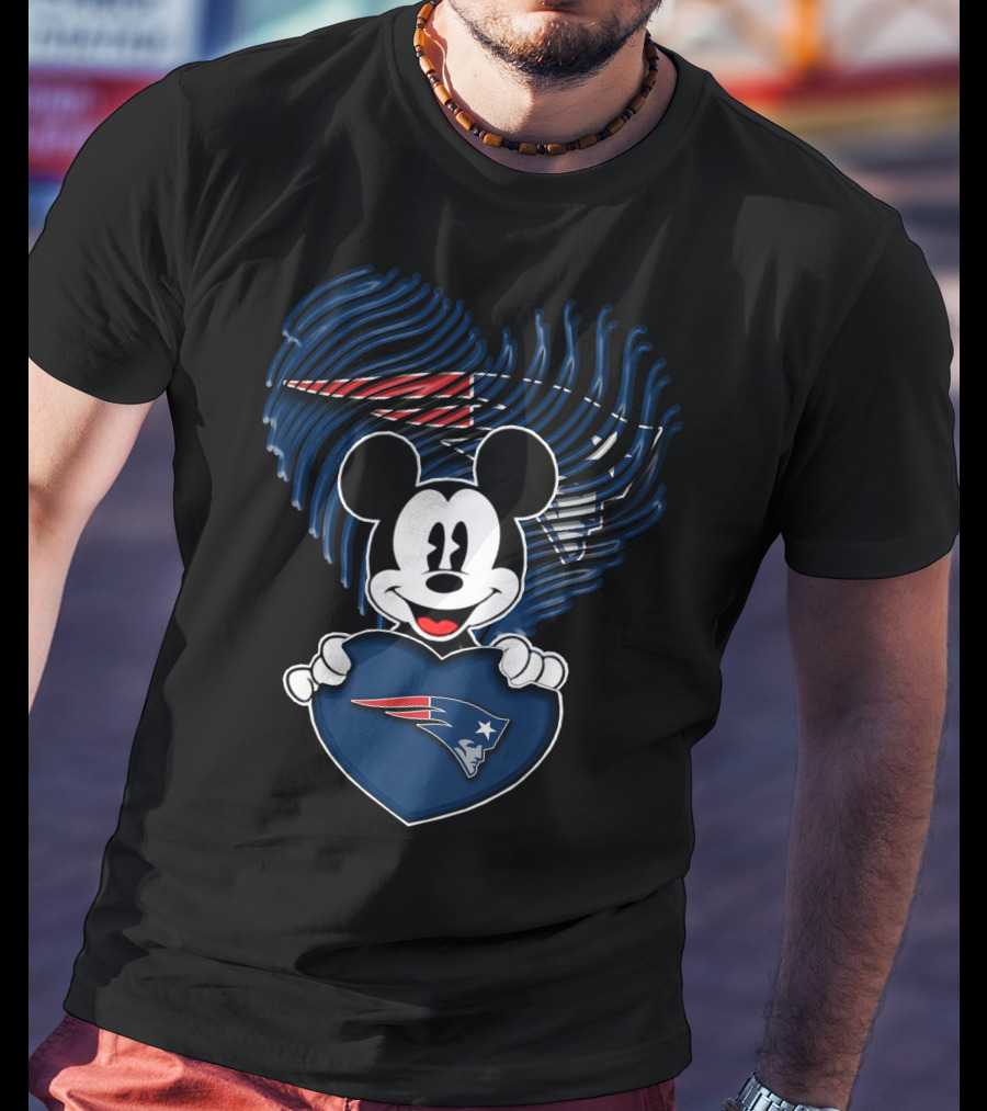 Mick Holding New England Patriots Heart With Fingerprint Background T-Shirt