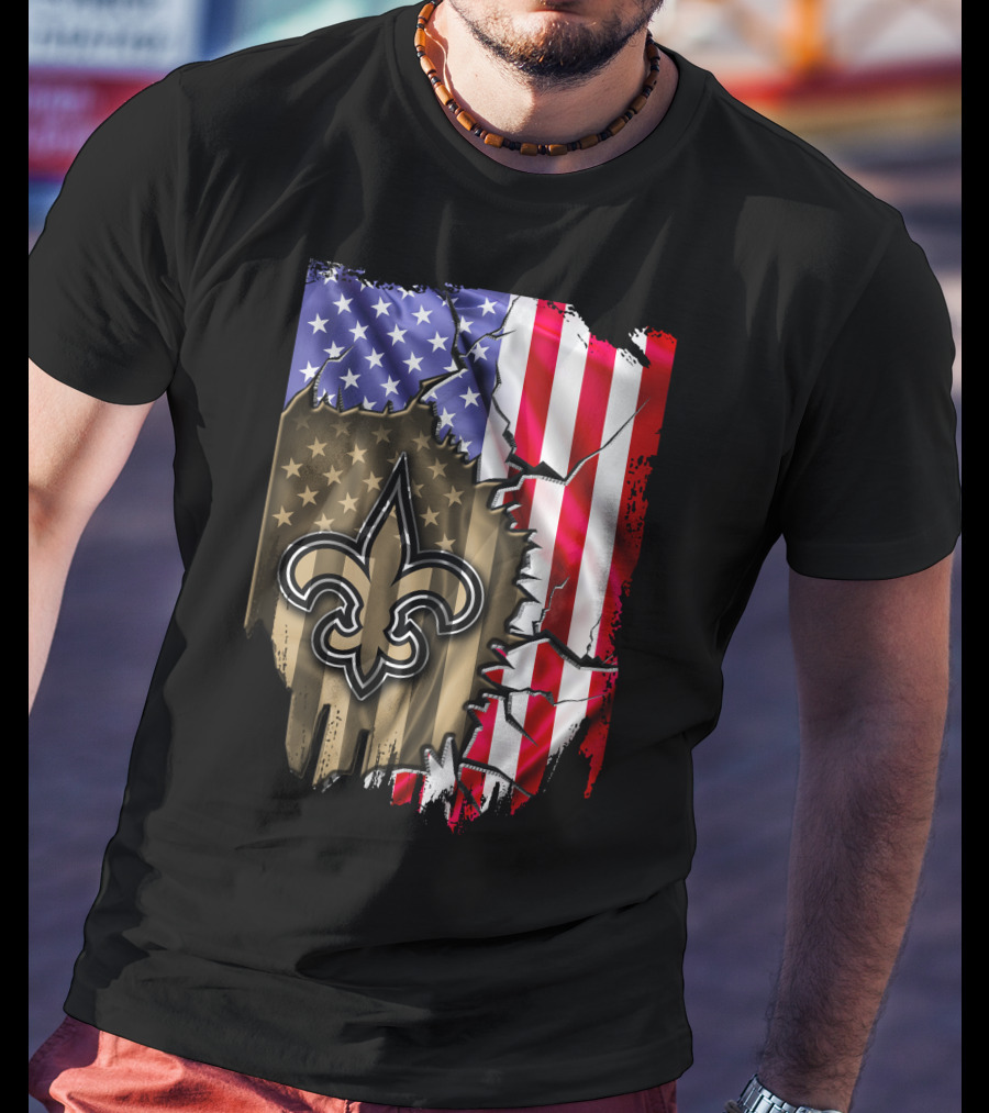 Flag V2 New Orleans Saints USA Flag Fleur-de-Lis T-Shirt