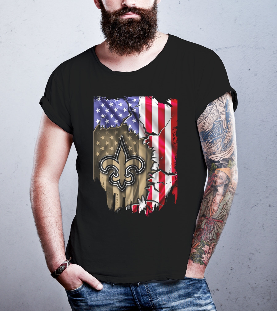 Flag V2 New Orleans Saints USA Flag Fleur-de-Lis T-Shirt