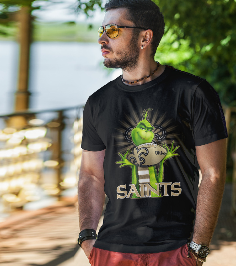 Grinch Holding Wilson Football New Orleans Saints T-Shirt