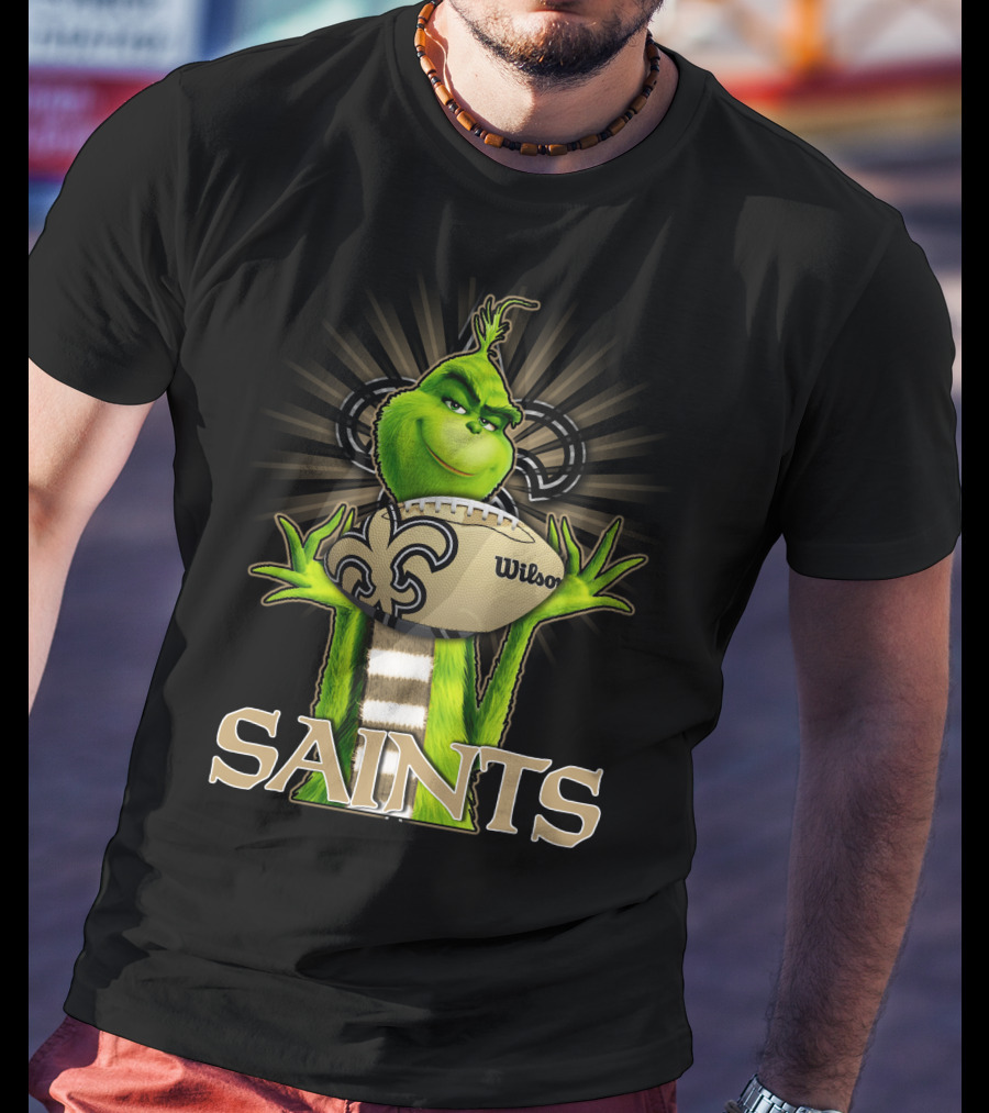 Grinch Holding Wilson Football New Orleans Saints T-Shirt