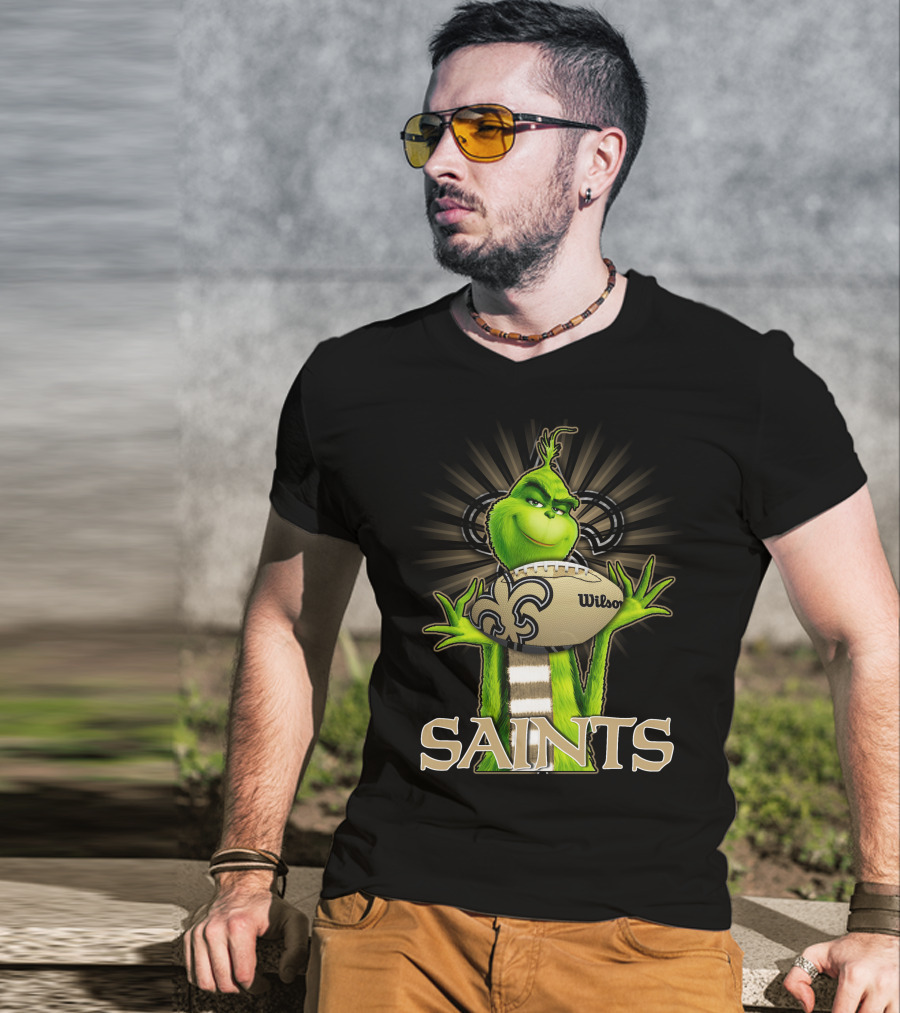 Grinch Holding Wilson Football New Orleans Saints T-Shirt