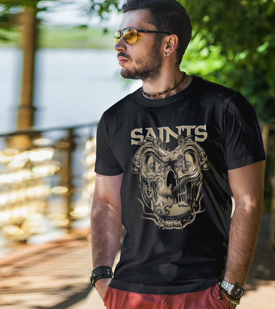 Saints Dragonskull Helmet Fleur-de-Lis Wilson Football T-Shirt