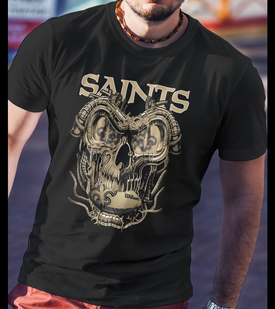 Saints Dragonskull Helmet Fleur-de-Lis Wilson Football T-Shirt