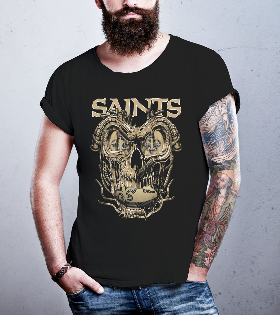 Saints Dragonskull Helmet Fleur-de-Lis Wilson Football T-Shirt