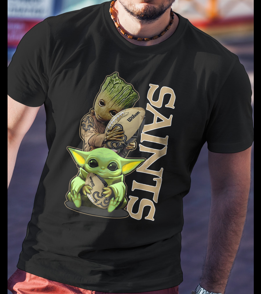 Grzd New Orleans Saints Groot And Baby Yoda Football T-Shirt