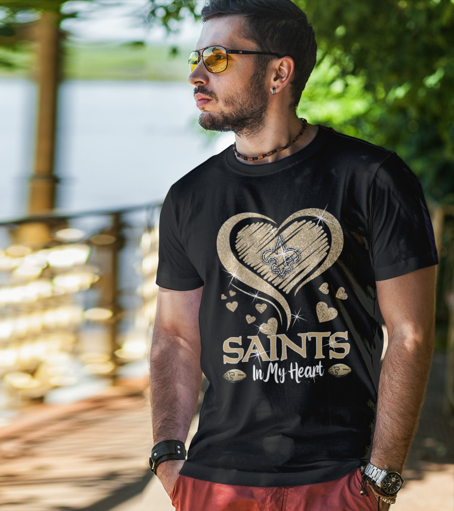 New Orleans Saints In My Heart Fleur-De-Lis Hearts Football T-Shirt