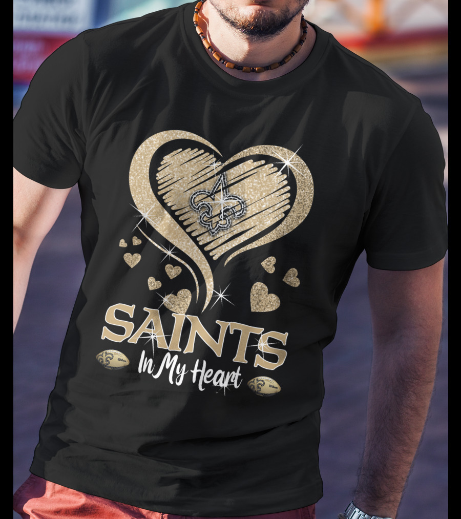 New Orleans Saints In My Heart Fleur-De-Lis Hearts Football T-Shirt