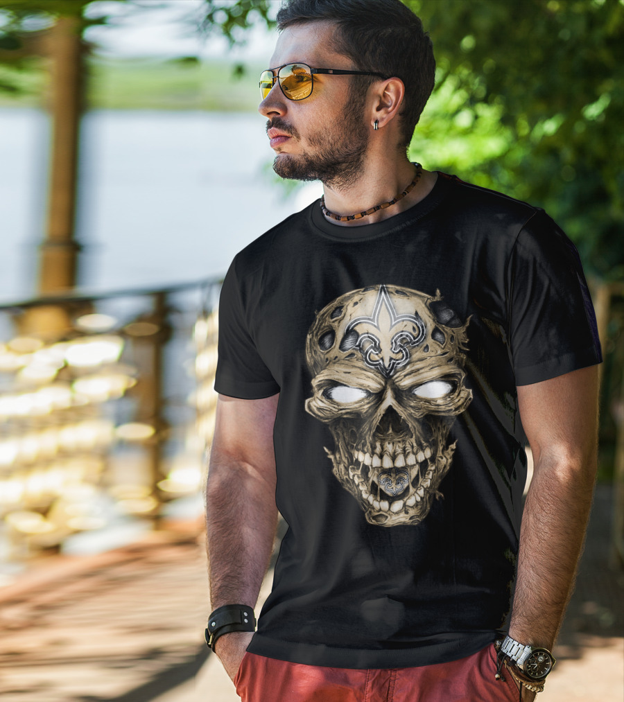 Skull V2 New Orleans Saints Fleur-de-Lis Zombie Head T-Shirt