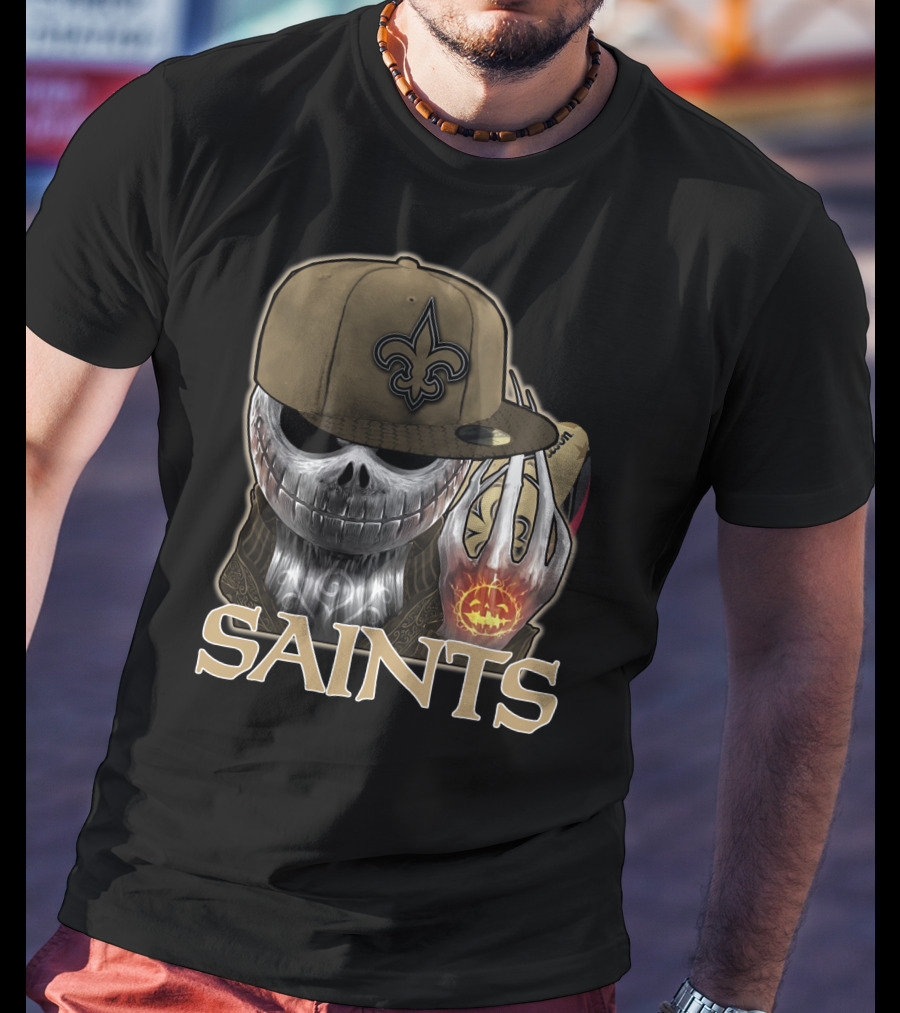 Jackskull New Orleans Saints Halloween Fleur-de-lis Pumpkin T-Shirt