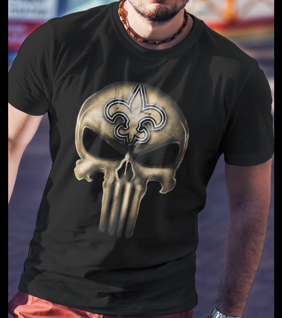 Skull V3 New Orleans Saints Fleur-de-Lis Punisher T-Shirt
