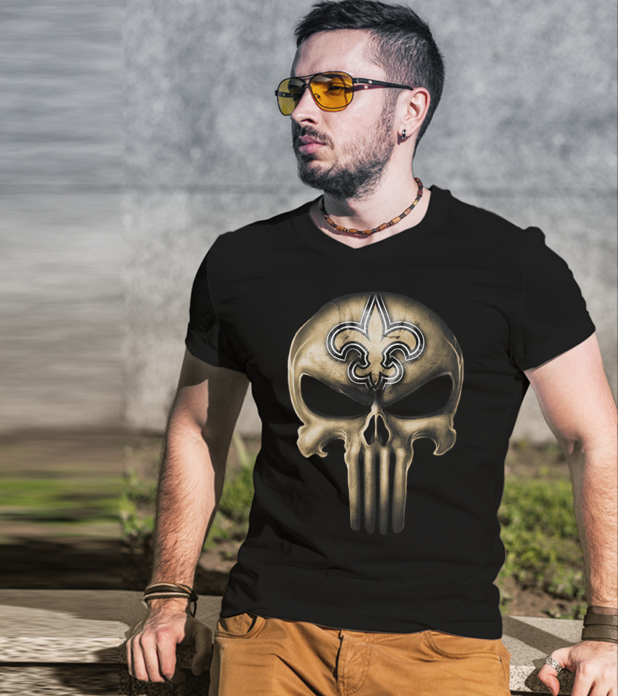 Skull V3 New Orleans Saints Fleur-de-Lis Punisher T-Shirt