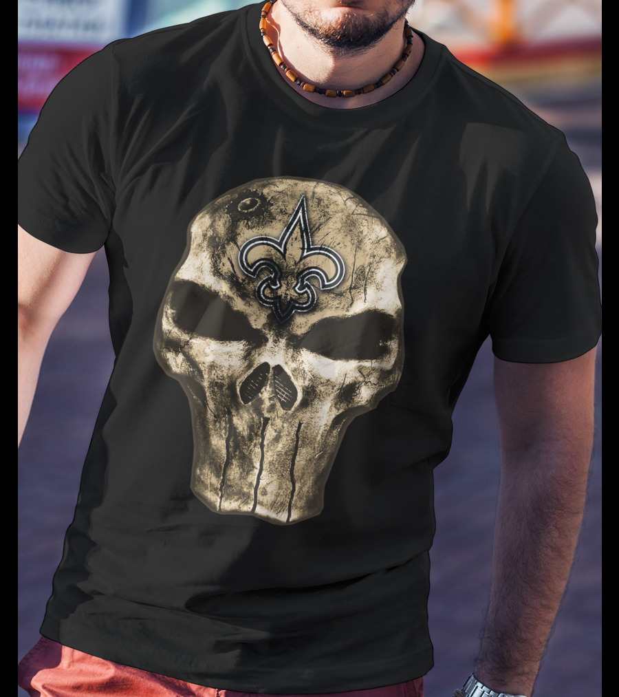 Skull V4 New Orleans Saints Fleur-De-Lis Emblem T-Shirt