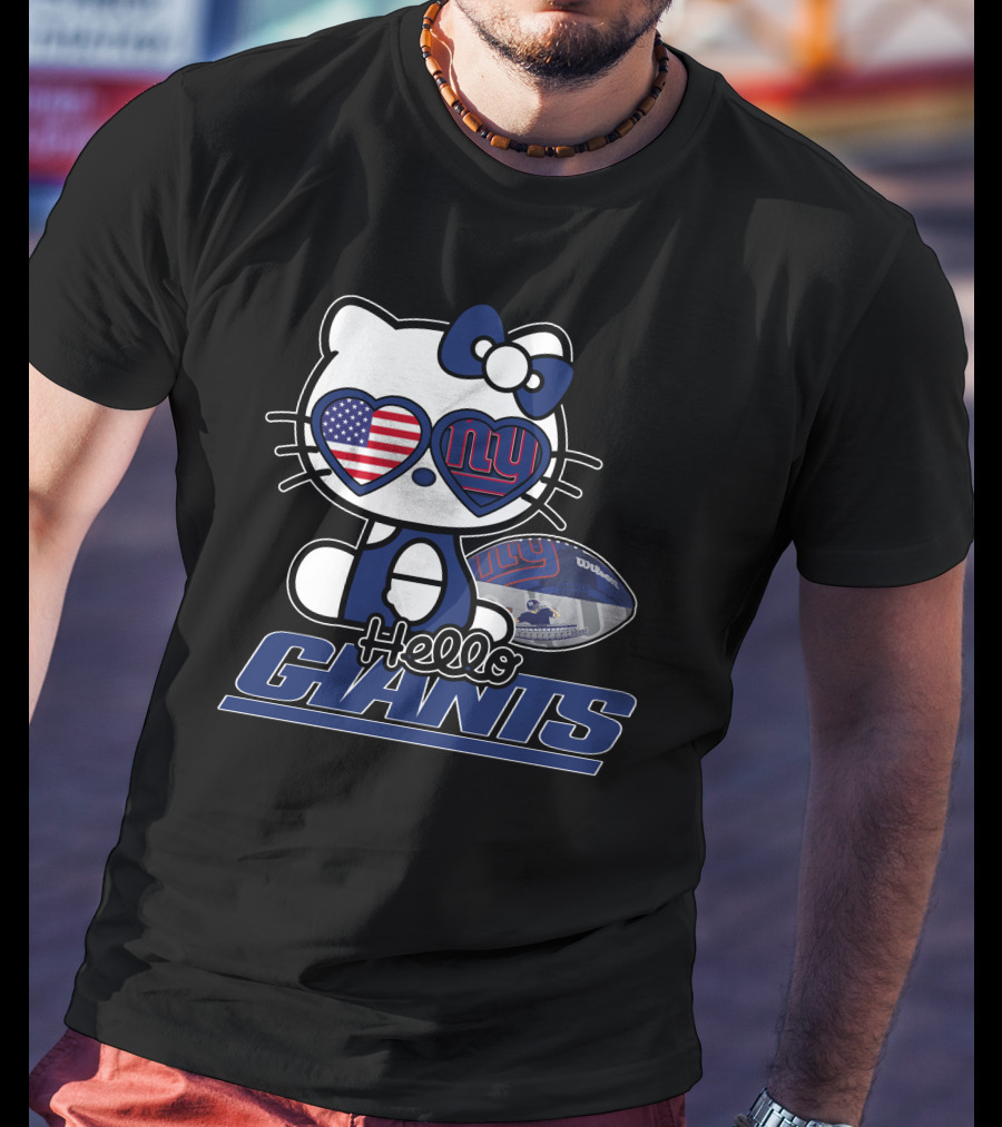 Hello Kitty New York Giants Football USA Flag T-Shirt