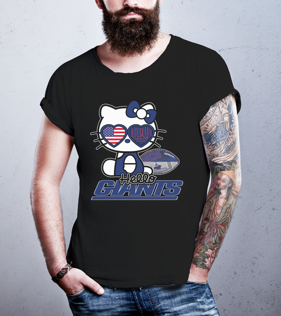 Hello Kitty New York Giants Football USA Flag T-Shirt