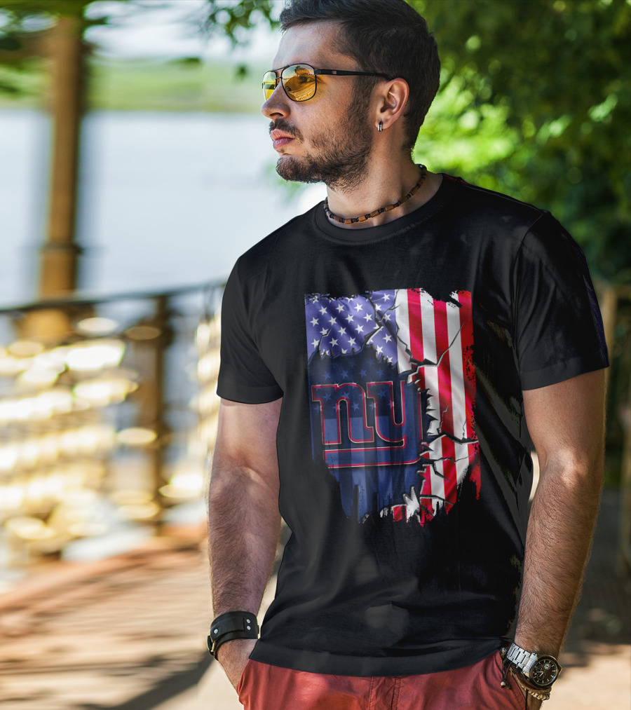 Flag V2 New York Giants American Flag Rip T-Shirt
