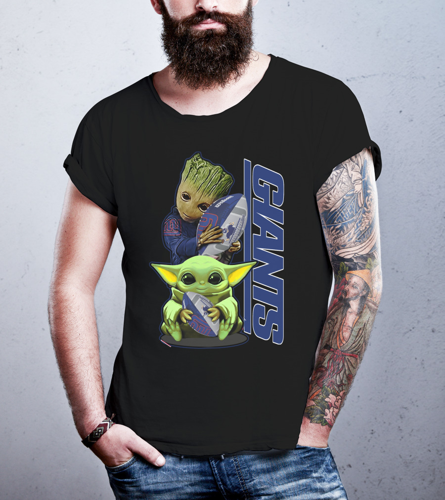 Grzd New York Giants Baby Groot And Grogu Football T-Shirt
