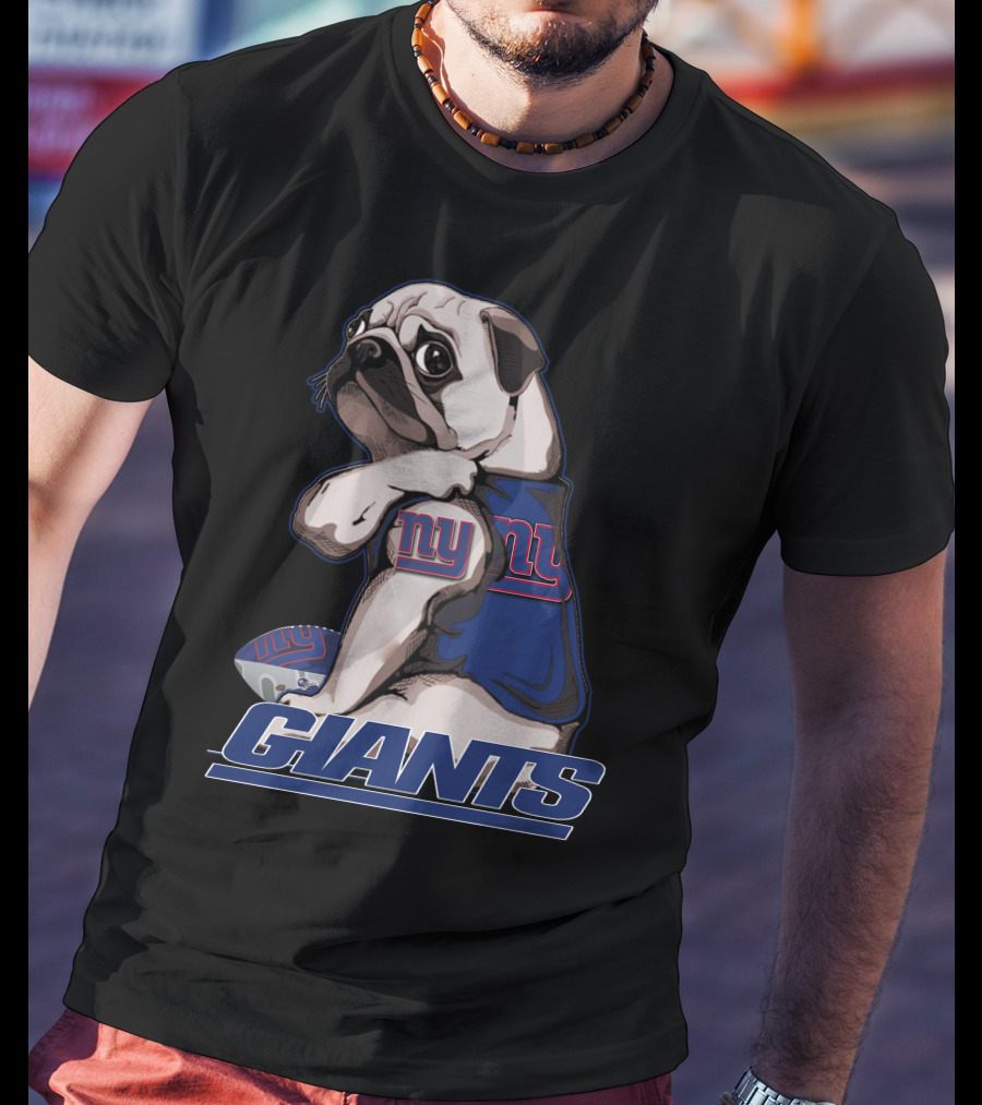 Pug Wearing New York Giants Football Sweater T-Shirt