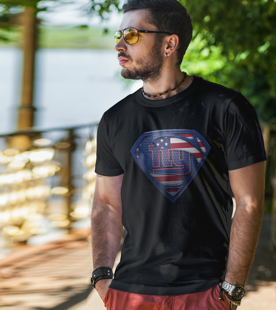 New York Giants American Flag Superman Shield T-Shirt