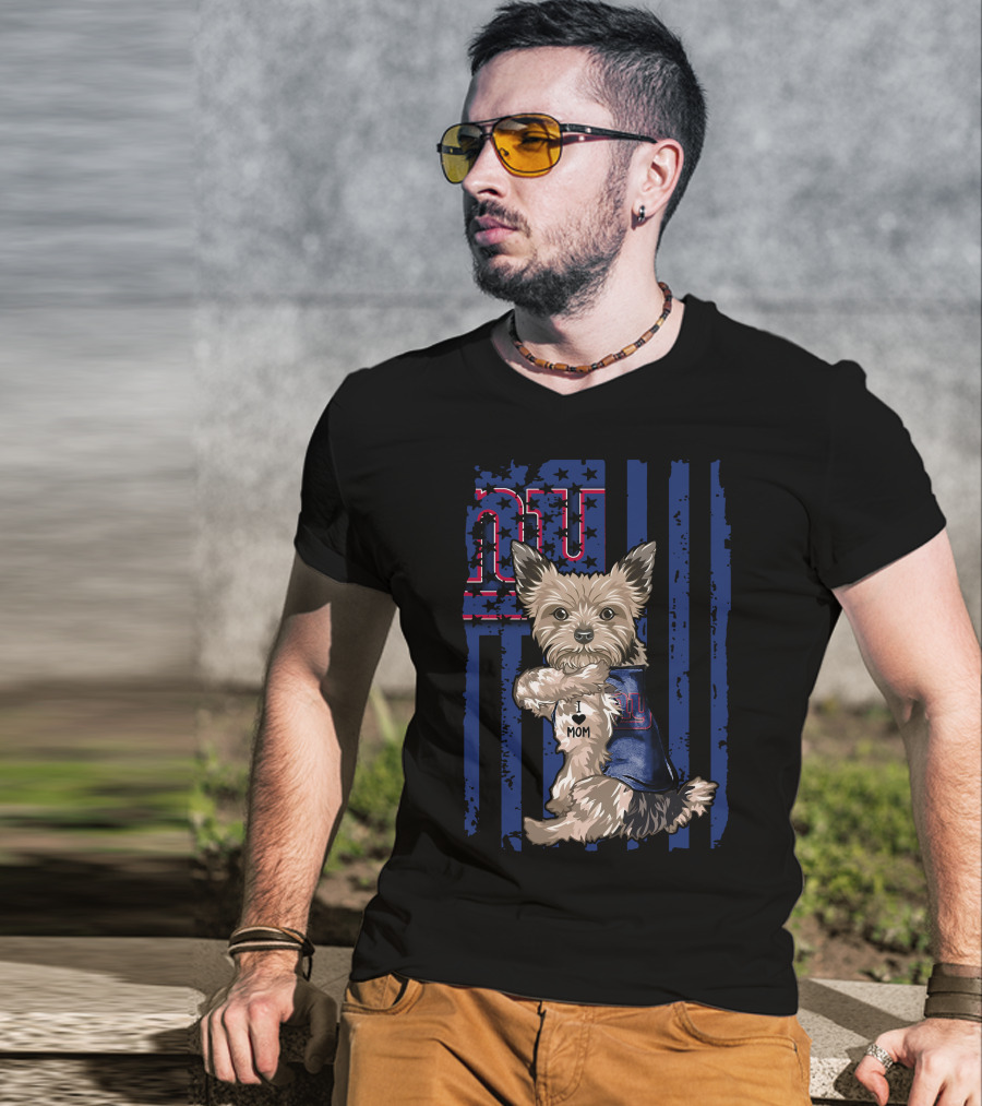 Yorkshire Terrier I Love Mom New York Giants Fan T-Shirt