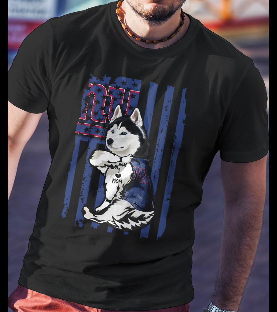 Siberian Husky I Love Mom New York Giants NFL Fan T-Shirt