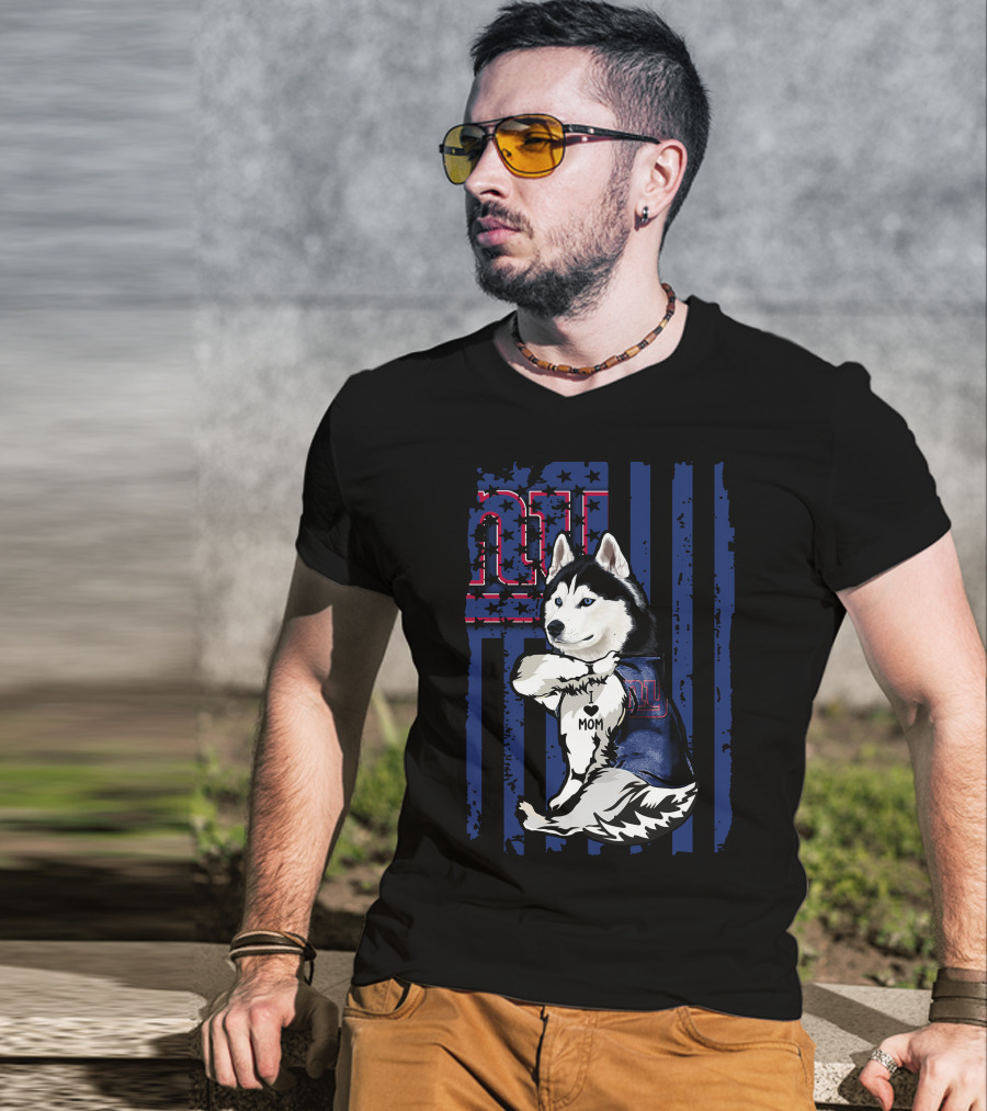 Siberian Husky I Love Mom New York Giants NFL Fan T-Shirt