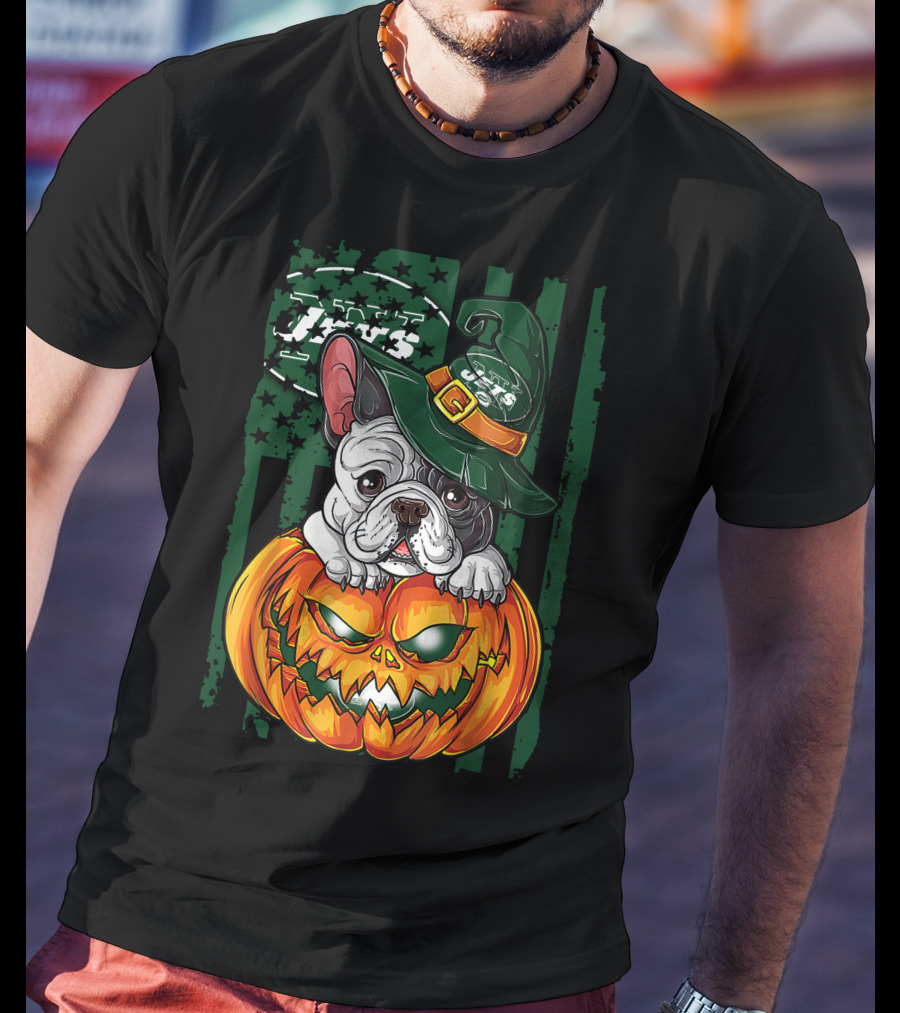 Hlw Bulldog New York Jets Halloween Pumpkin Wizard T-Shirt