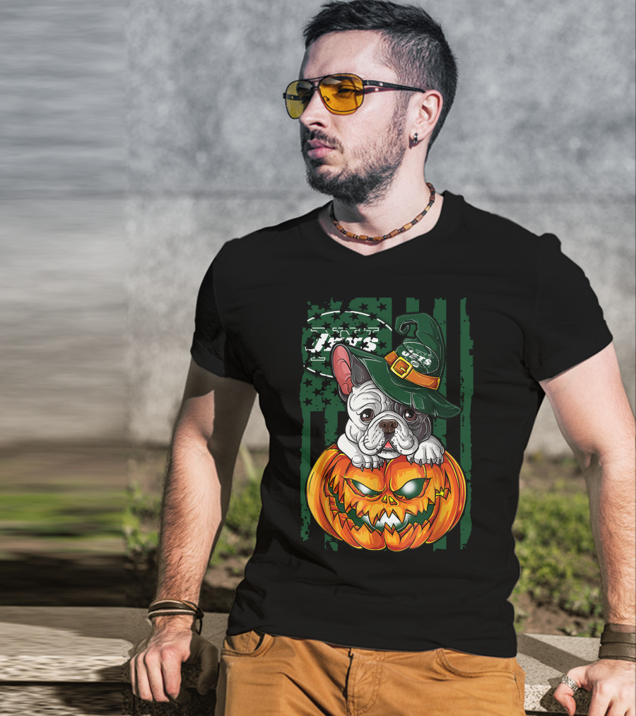 Hlw Bulldog New York Jets Halloween Pumpkin Wizard T-Shirt