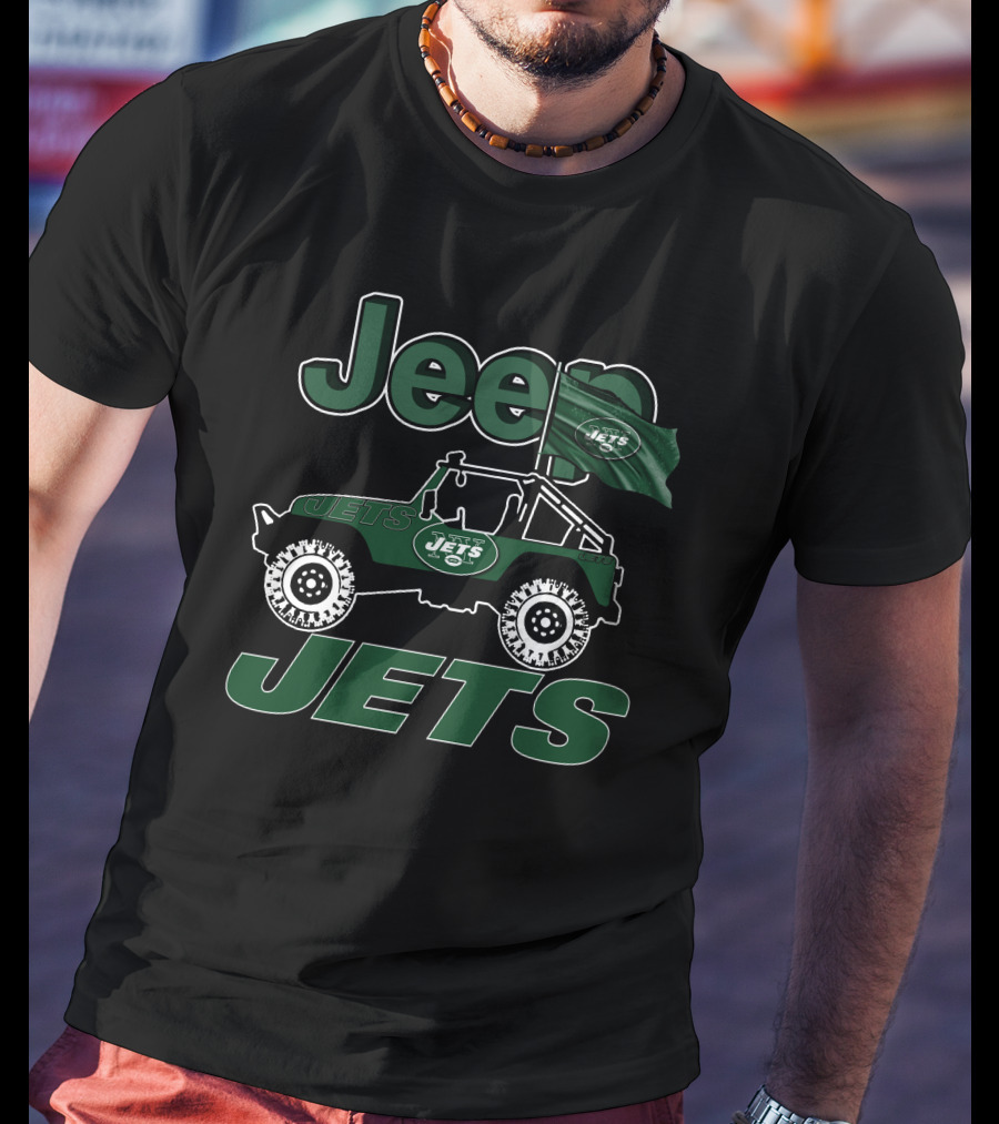 Jeep Jets New York Jets Logo With Jeep Illustration And Flag T-Shirt