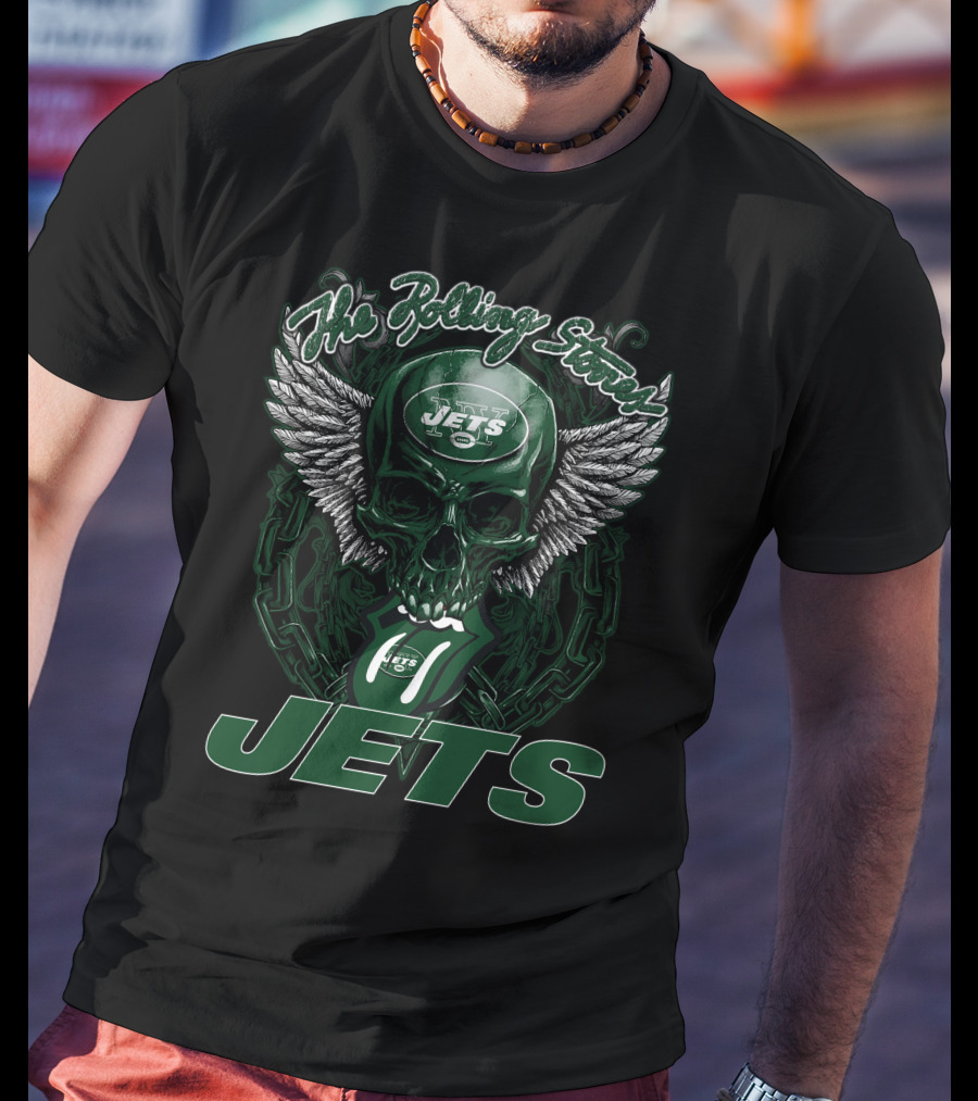 The Rolling Stones New York Jets Skull And Wings T-Shirt