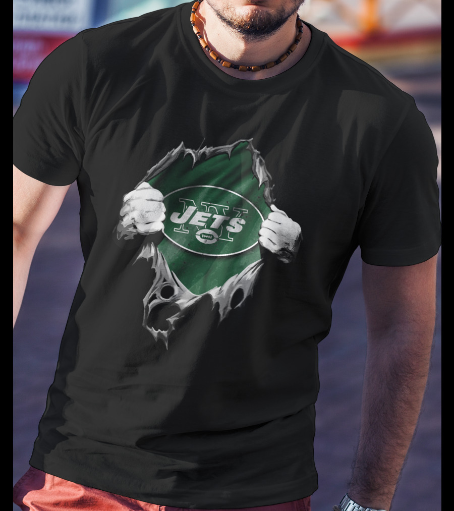 Torn V2 New York Jets Logo Hands Emerging From Rip T-Shirt