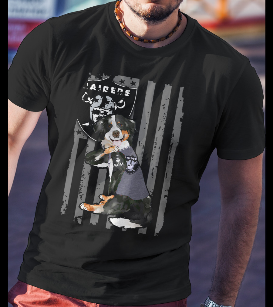 Oakland Raiders Border Collie I Love Mom T-Shirt