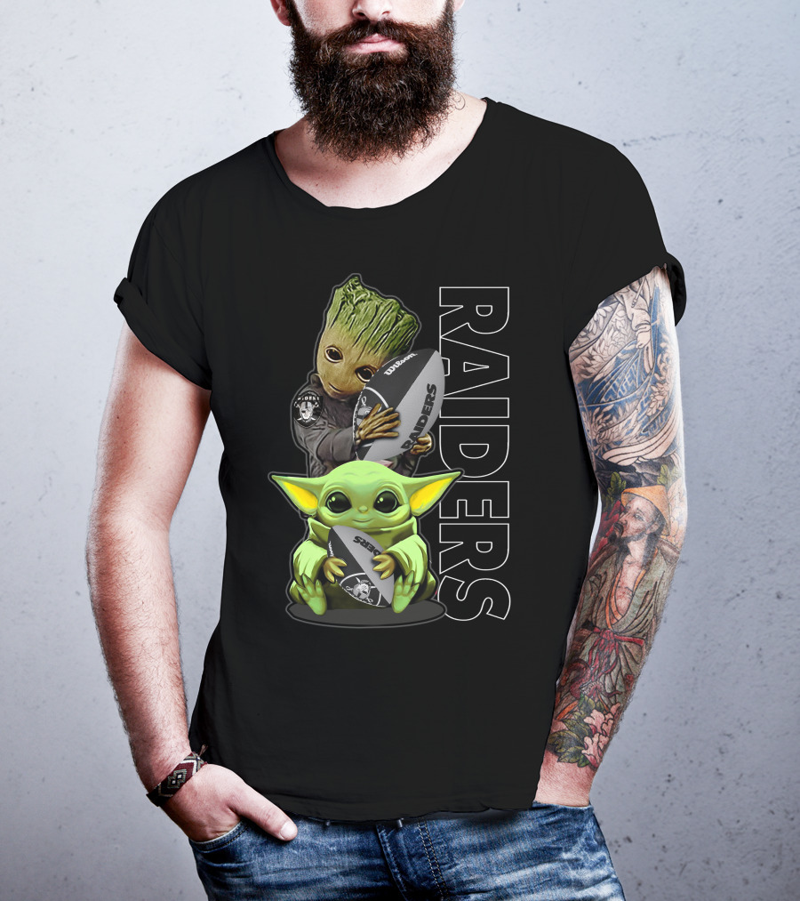 Grzd Oakland Raiders Groot Baby Yoda Football T-Shirt