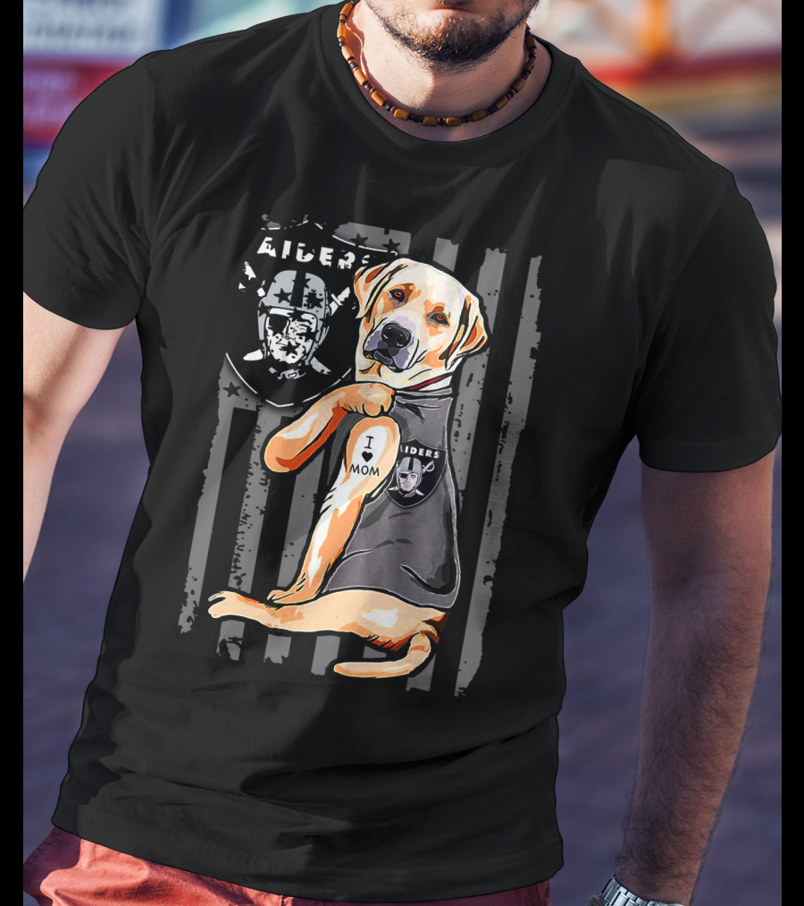 Labrador Retriever I Love Mom With Raiders Shield T-Shirt