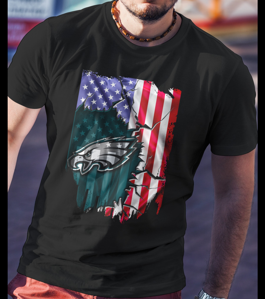 Philadelphia Eagles American Flag Ripped T-Shirt